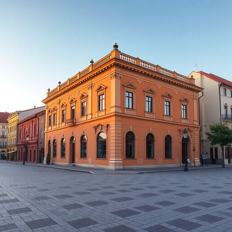Fasáda historickej budovy v centre Trenčína v terracottových tónoch