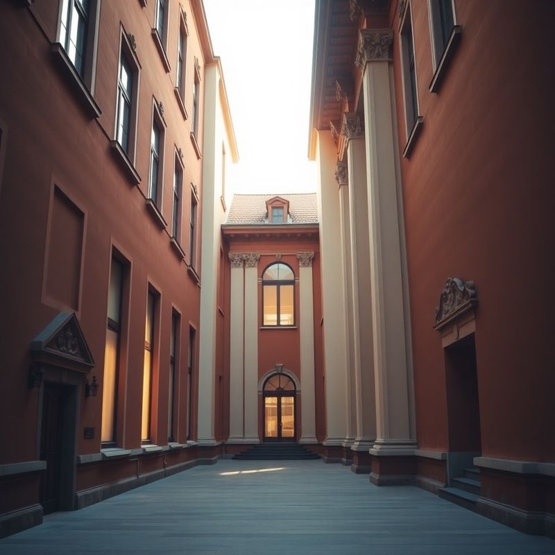 Architektonický motív v teplých terracottových a krémových tónoch