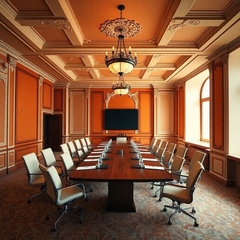 Konferenčná miestnosť v terracottových a krémových tónoch